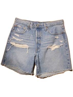 Levi's Womens 501 Shorts 32 Blue Distressed High-Rise Denim Button Fly Shorts